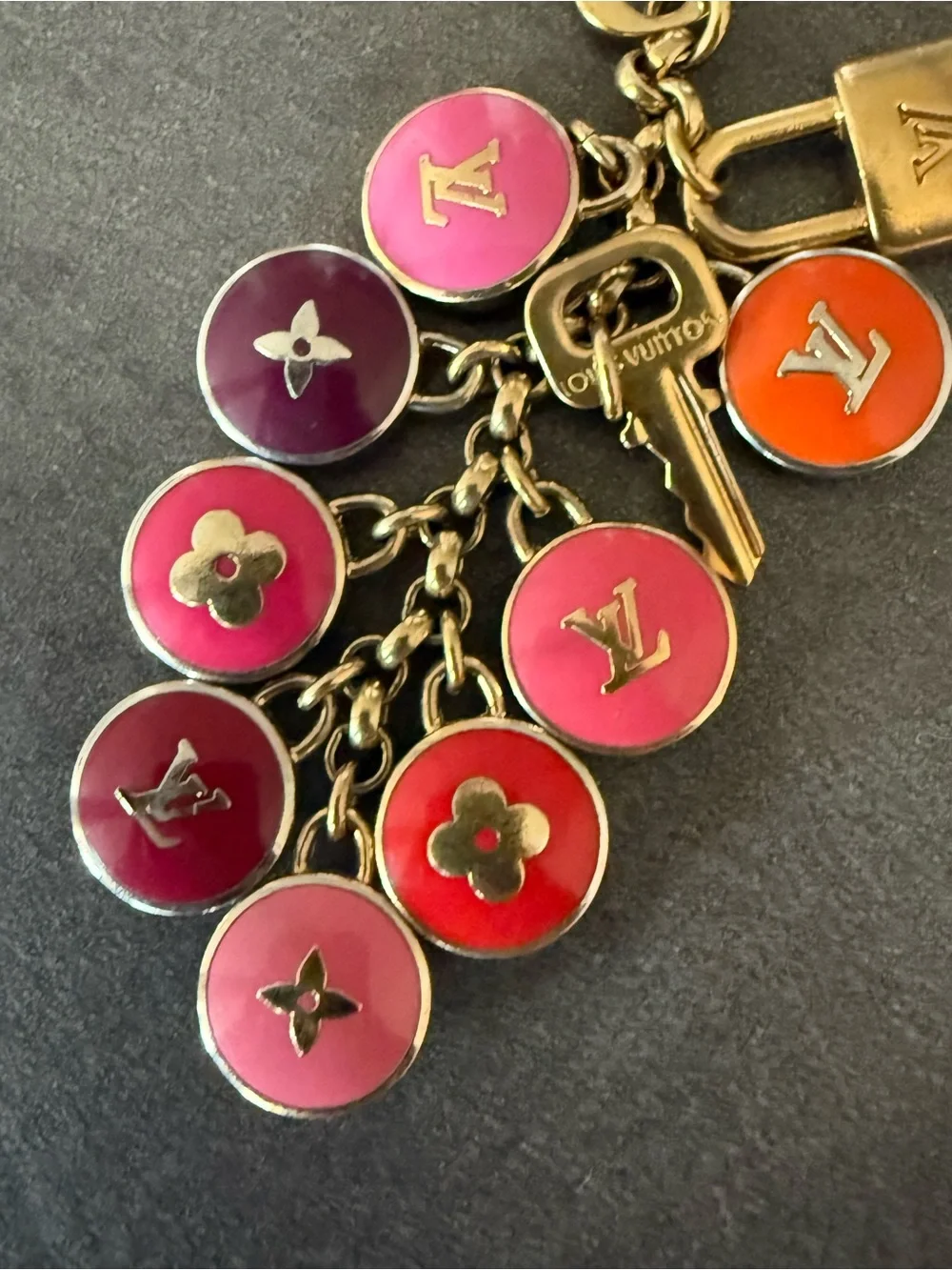 Louis Vuitton Pink, Red & Purple Enamel Disc Charm Key Holder